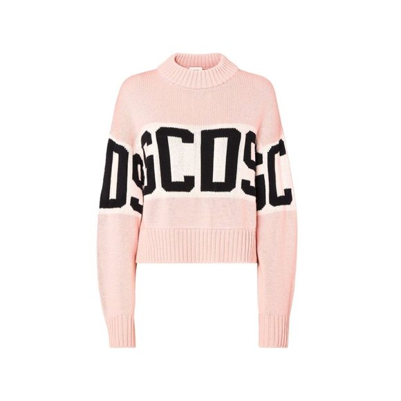 GCDS Wool Logo Band Boxy Women's Cropped Sweater Pink - Picture 3 of 3